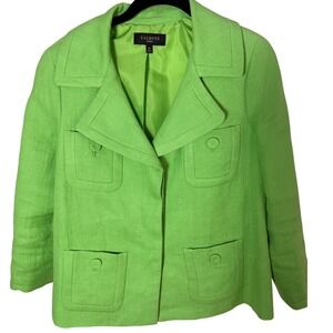 Talbots Petites Lime Green 100% Linen Blazer Jacket Size 10P Patch Pockets